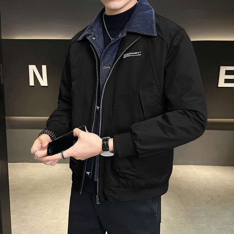 假两件牛仔拼接棉衣男装翻领冬季棉服2297-P135图片