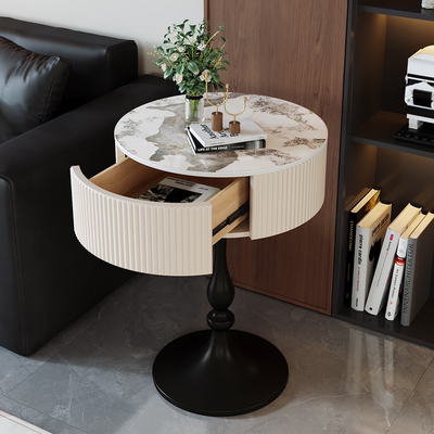 带抽屉储物圆形边几茶几