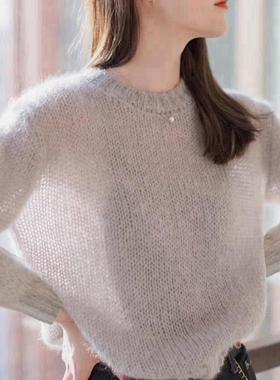 马海毛毛衣女镂空薄款上衣海马针织衫宽松2025网红爆款新款外套头