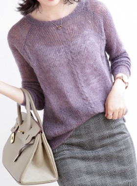 马海毛毛衣女镂空薄款新款海马针织衫外套头上衣慵懒风2025网红爆