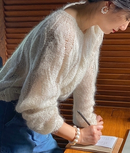 重工钩花海马毛针织衫 爆网红 新款 马海毛女士毛衣外套2026镂空薄款