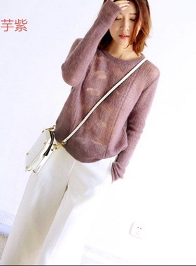 马海毛毛衣女式镂空薄2024秋季新款上衣网红外套头爆海马毛针织衫