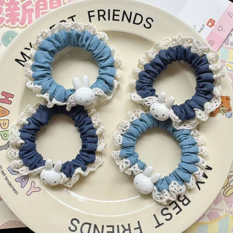 可爱小兔牛仔花边发圈软萌女孩款