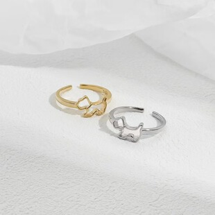 J603简约小狗情侣对戒指女几何个性 百搭小众设计M 高级感时尚