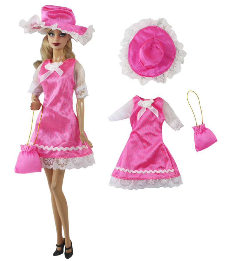 30厘米6分换装娃娃超模心怡桃子fr衣服 粉色连衣裙 帽子 包三件套