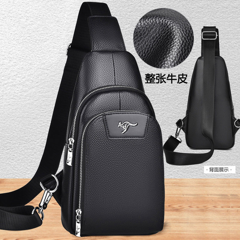 真皮男士胸包头层牛皮单肩斜挎包时尚休闲黑色真胸前旅行小背包