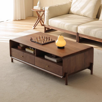 北美黑胡桃木茶几北欧小户型实木茶桌客厅家用矮桌电视柜茶几组合