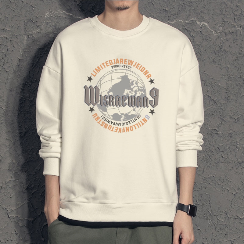 新款秋季卫衣男ins宽松潮流百搭秋冬款灰色圆领W010P35加绒，男装卫衣，星座414A-1（原B215-1）
