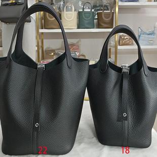 菜籃子18 22秋冬女包荔枝紋簡(jiǎn)約手提超軟頭層TC牛皮水桶包子母包