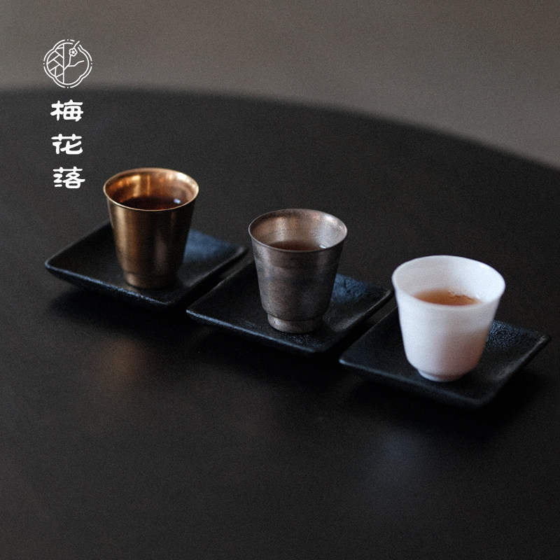 梅花落方形纸胎大漆杯垫杯托壶托黑色隔热垫茶道配件康德坚手作