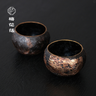 梅花落脱胎大漆建水金箔蓄水渣斗水洗非遗漆器茶桶茶海阿超手作