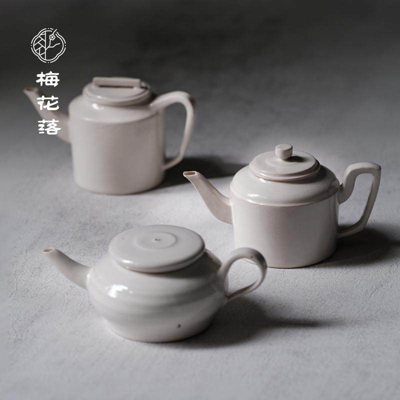 梅花落白釉小壶泡茶壶几何陶质薄胎小品壶正把壶功夫茶壶阿宇手作