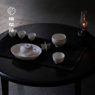 梅花落手捏白瓷茶壶茶杯单杯德化仿古薄胎建白釉建水壶承李小容