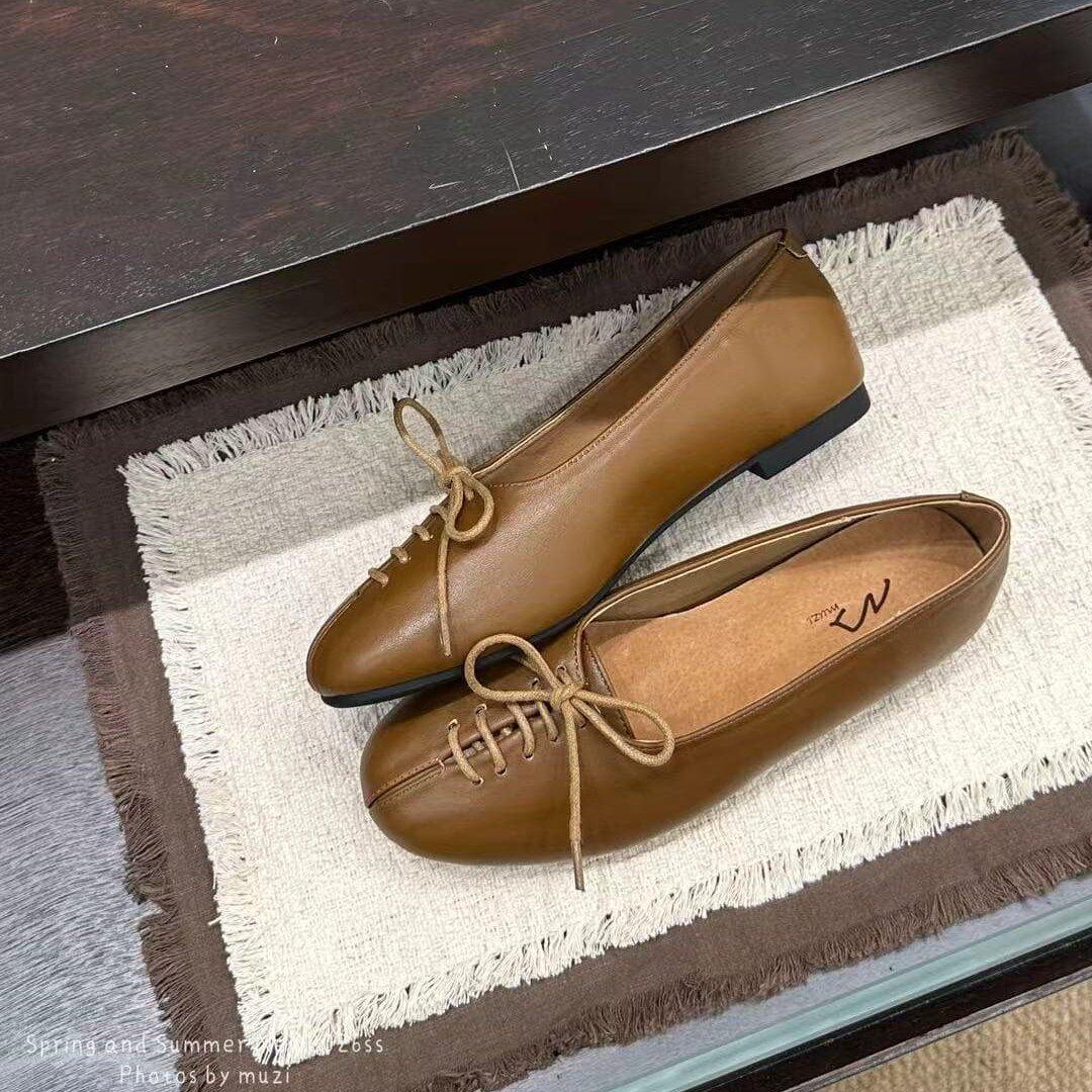 复古风圆头绑带平底单鞋女高级感经典百搭通勤玛丽珍鞋真皮工作鞋