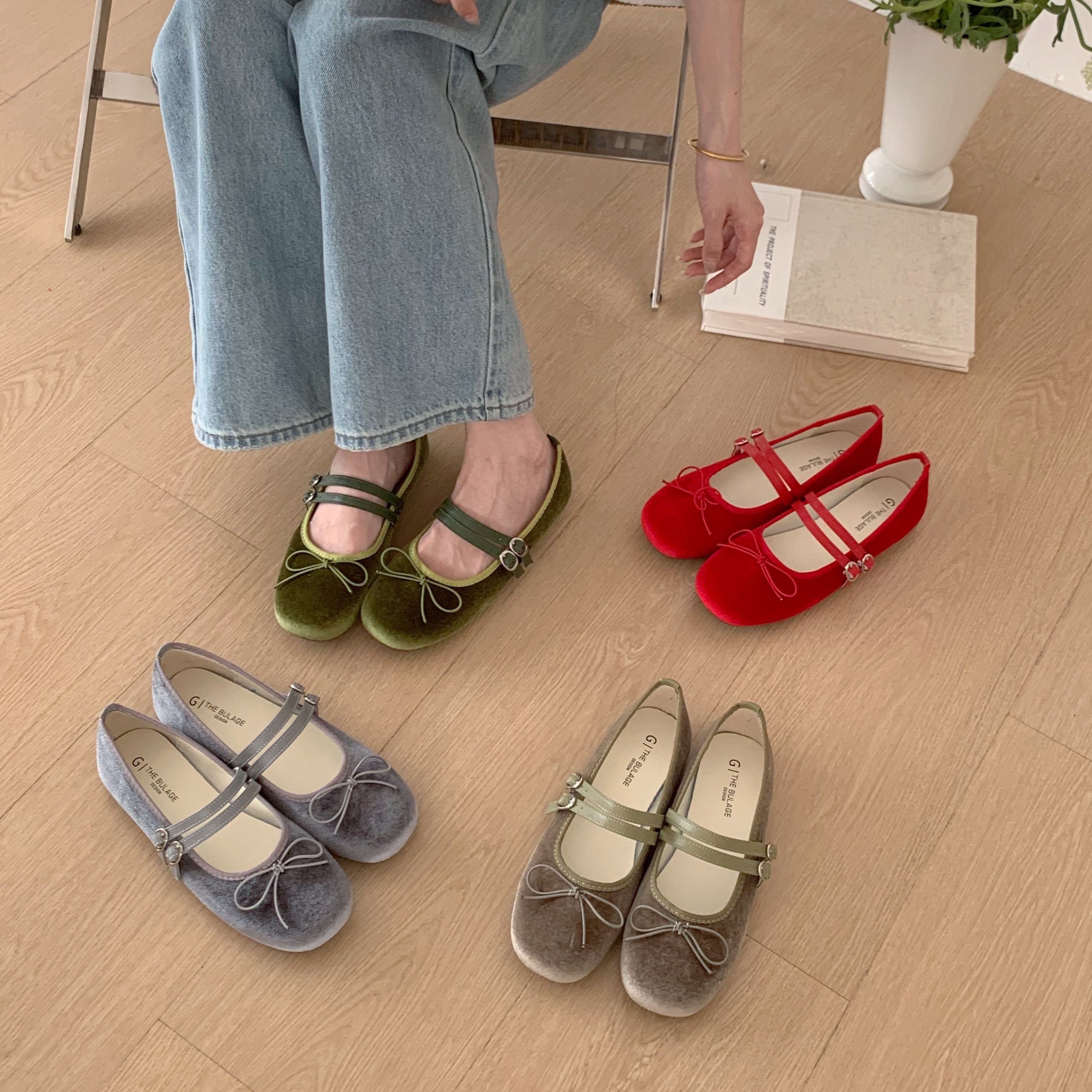 复古风绒面芭蕾鞋森女平底蝴蝶结一字扣带浅口单鞋春季新款晚晚鞋,女鞋,时尚芭蕾鞋,淘宝优惠券,粉丝福利购,淘宝优惠卷