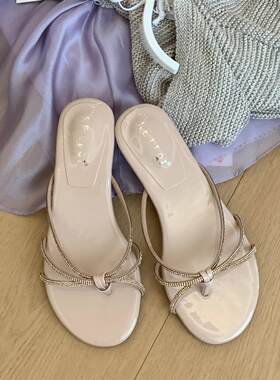 水钻细带夹趾凉鞋女夏季坡