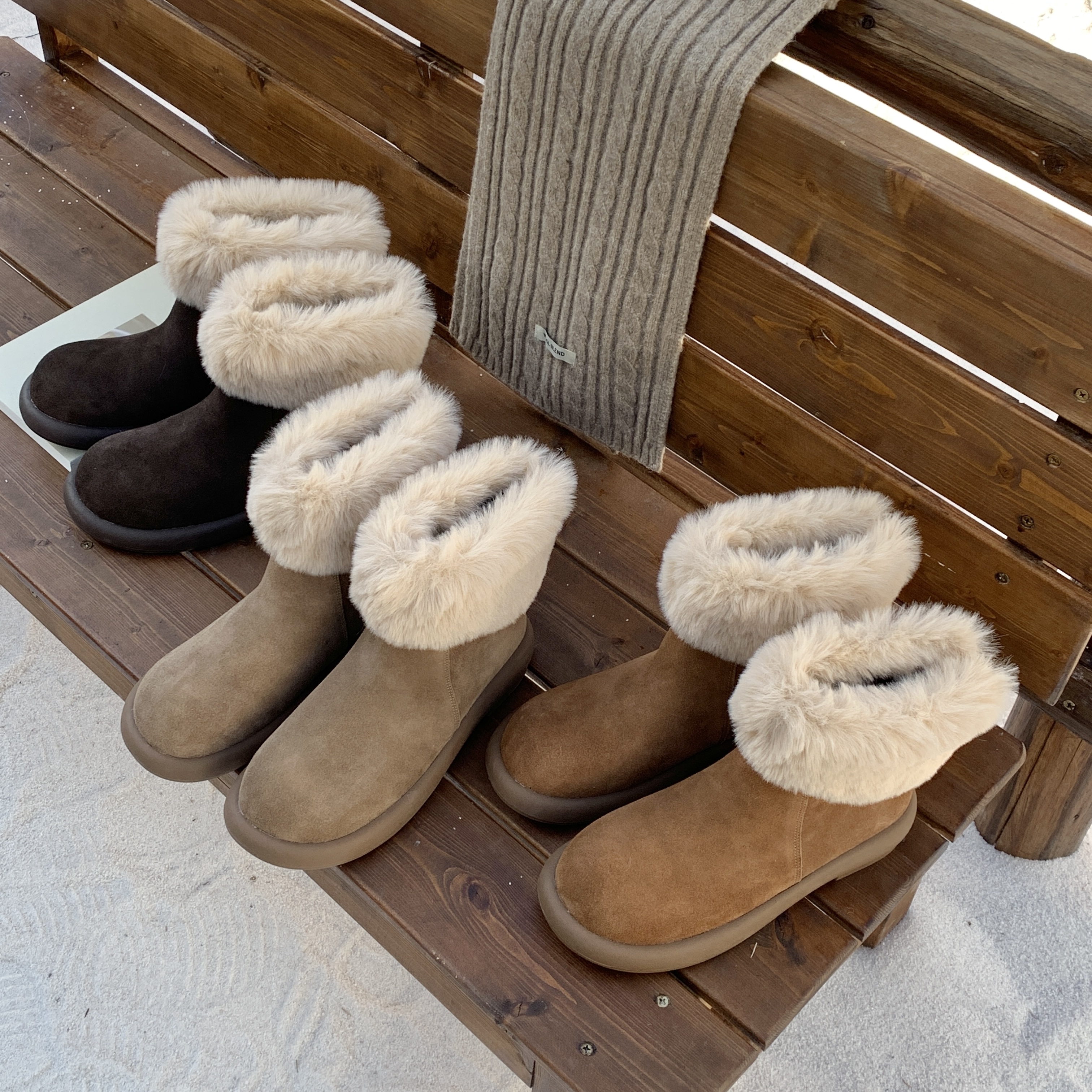 冬季毛毛雪地靴女短筒加厚保暖