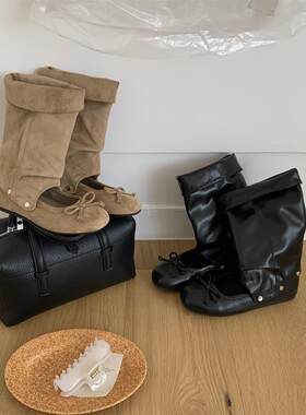 韩版蝴蝶结圆头内增高中筒