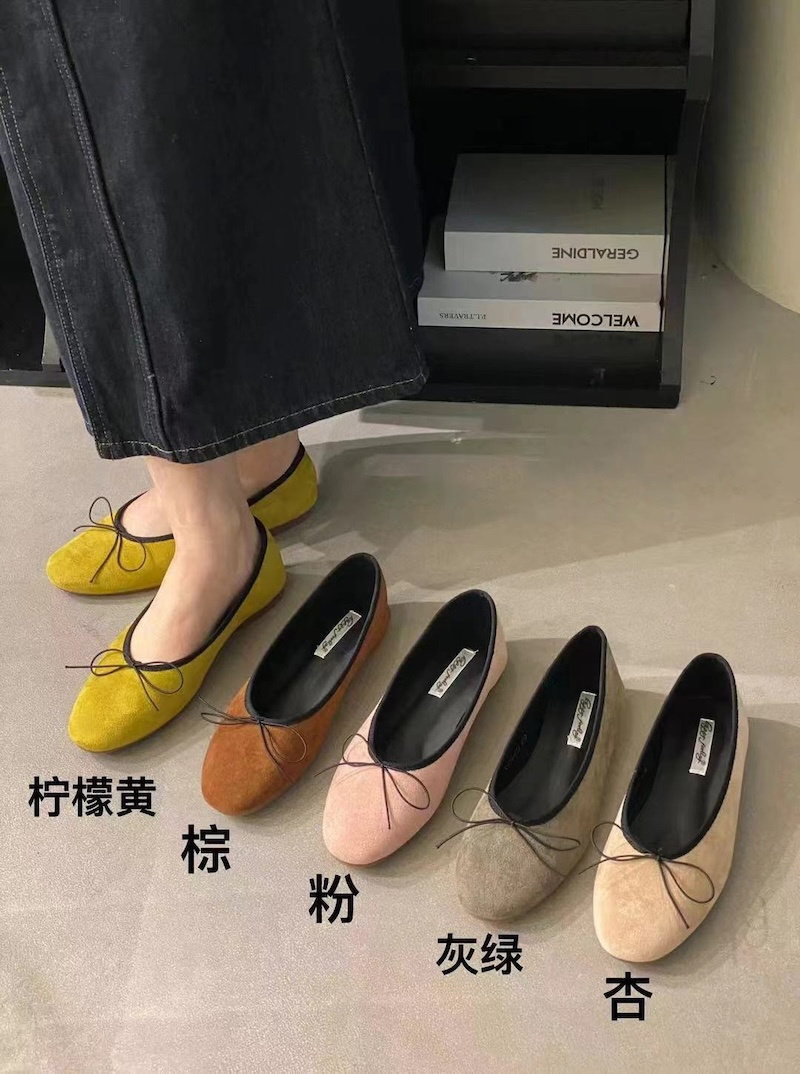 2024年春新款气质一脚蹬豆豆鞋女蝴蝶结瓢鞋复古绒面圆头浅口单鞋