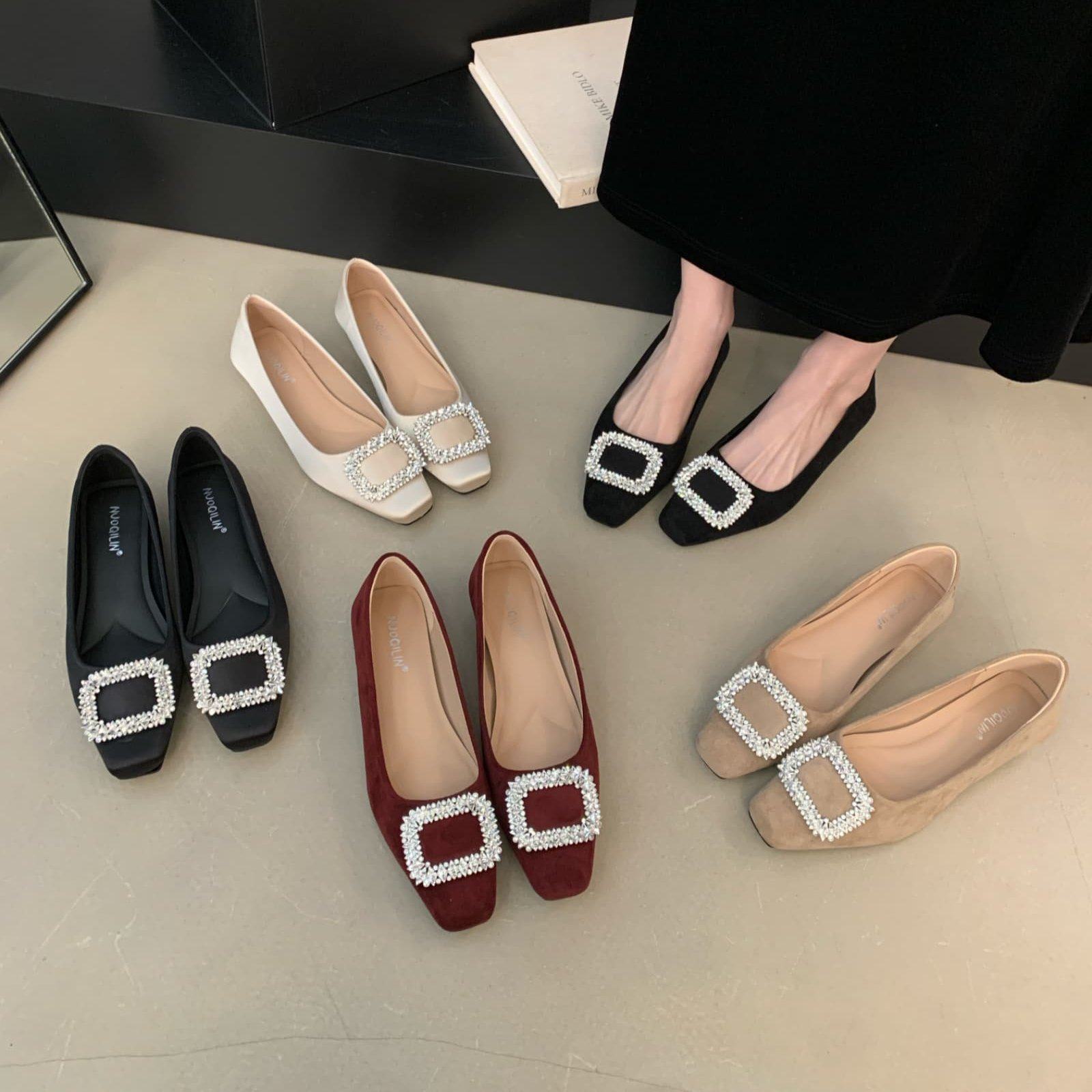 通勤风水钻方扣低跟日常坡跟浅口单鞋搭裙子软底一脚蹬方头瓢鞋女,女鞋,浅口单鞋,淘宝优惠券,粉丝福利购,淘宝优惠卷