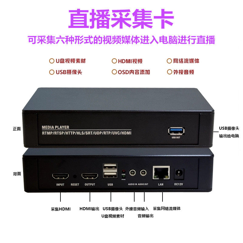 hdmi采集卡USB视频采集卡流媒体采集卡摄像头采集电商直播慢直播