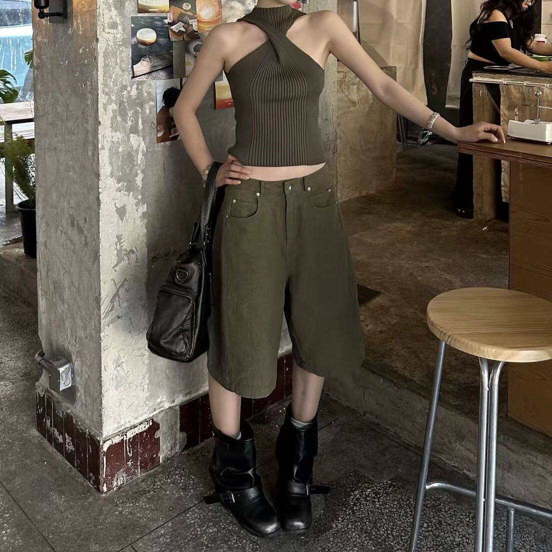 Bonheur美式水洗阔腿五分