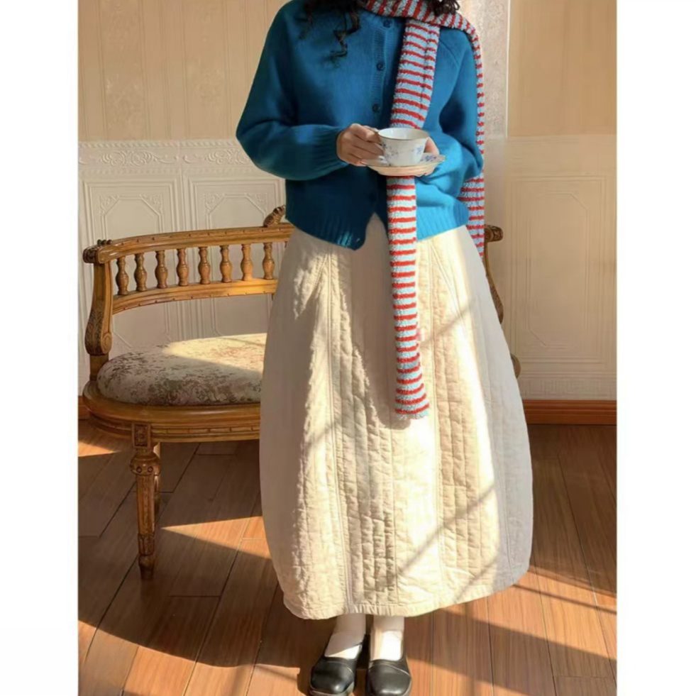 Bonheur韩系复古半身裙女夹棉加厚日系花苞裙复宽松裙子中长款