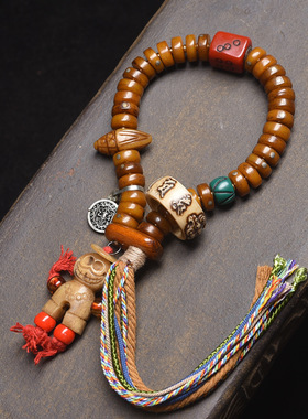 藏传回流牦牛骨手串镶嵌盘珠