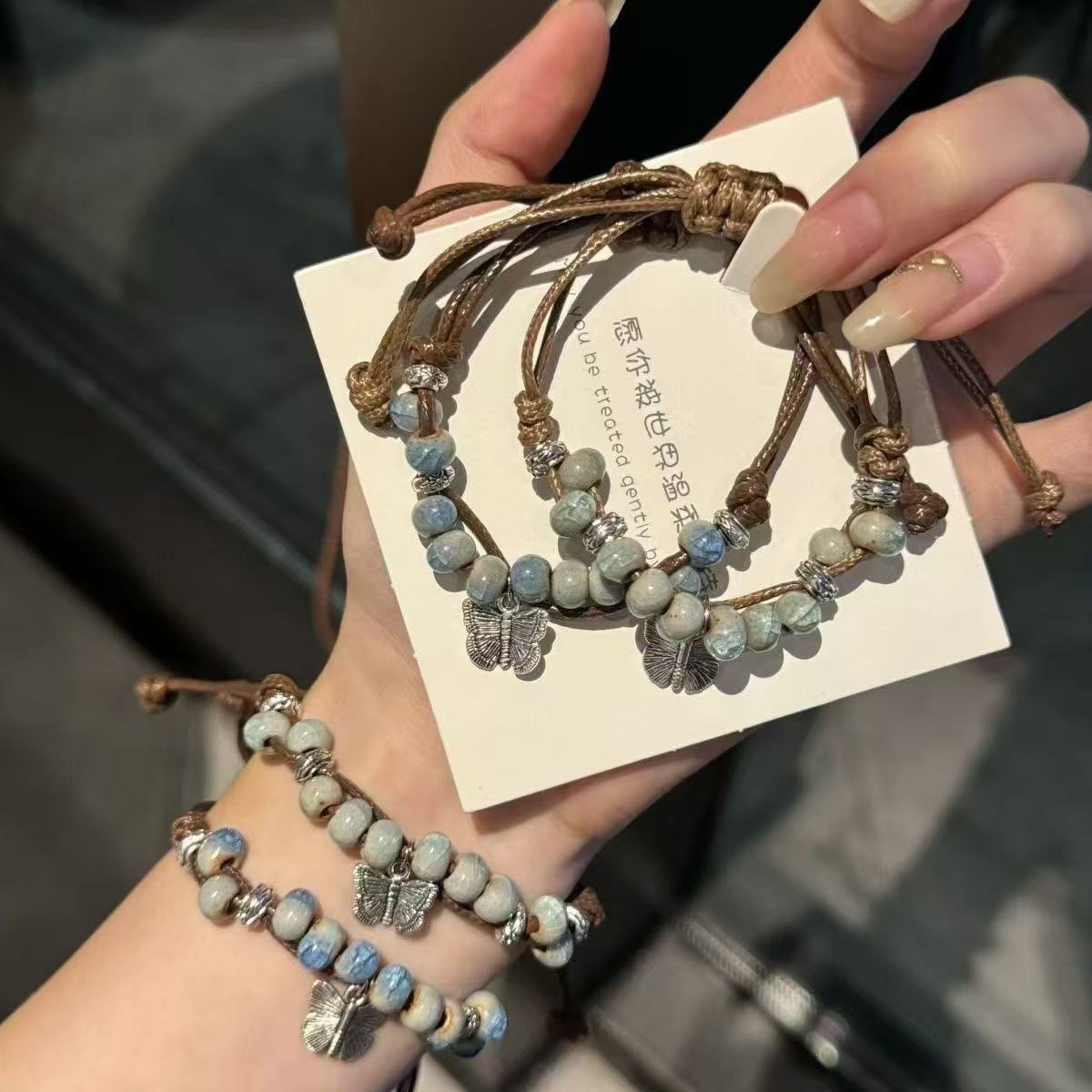 新中式蝴蝶玻璃手串新款