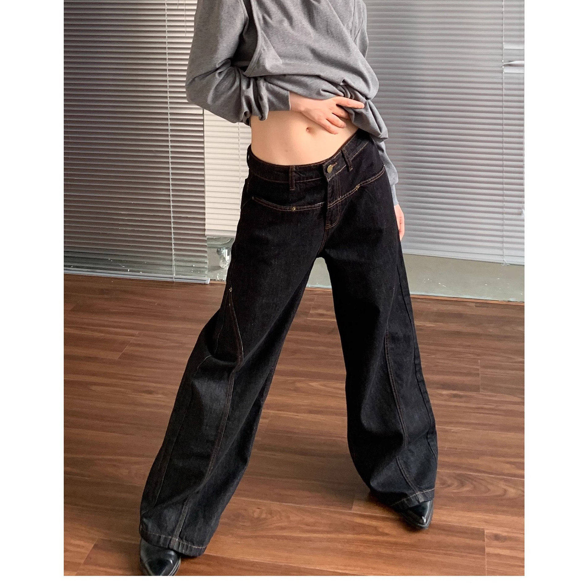 Bonheur深蓝色牛仔裤女宽松直筒休闲vibe复古百搭高腰显瘦长裤,女装/女士精品,牛仔裤,淘宝优惠券,粉丝福利购,淘宝优惠卷