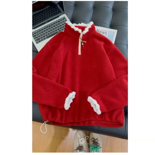 饰绒感卫衣 圣诞Hoodies氛围感十足毛毛领半拉链珠珠装 大福Dafu