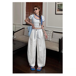 松弛感撞腰弯刀裤 夏日调色盘 多巴胺显瘦休闲气球裤 大福Dafu