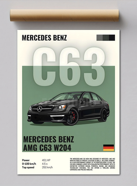 世界名车梅赛德斯奔驰AMG-C63手绘汽车海报挂画