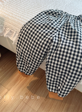 90-140 裤脚设计真的是点睛之笔 男女童秋冬软糯糯的格子小棉裤