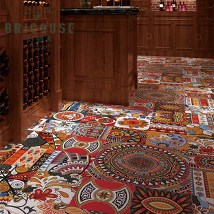 个性餐厅厨房楼梯墙地小花砖200 唐卡创意彩色仿古背景拼花瓷片砖