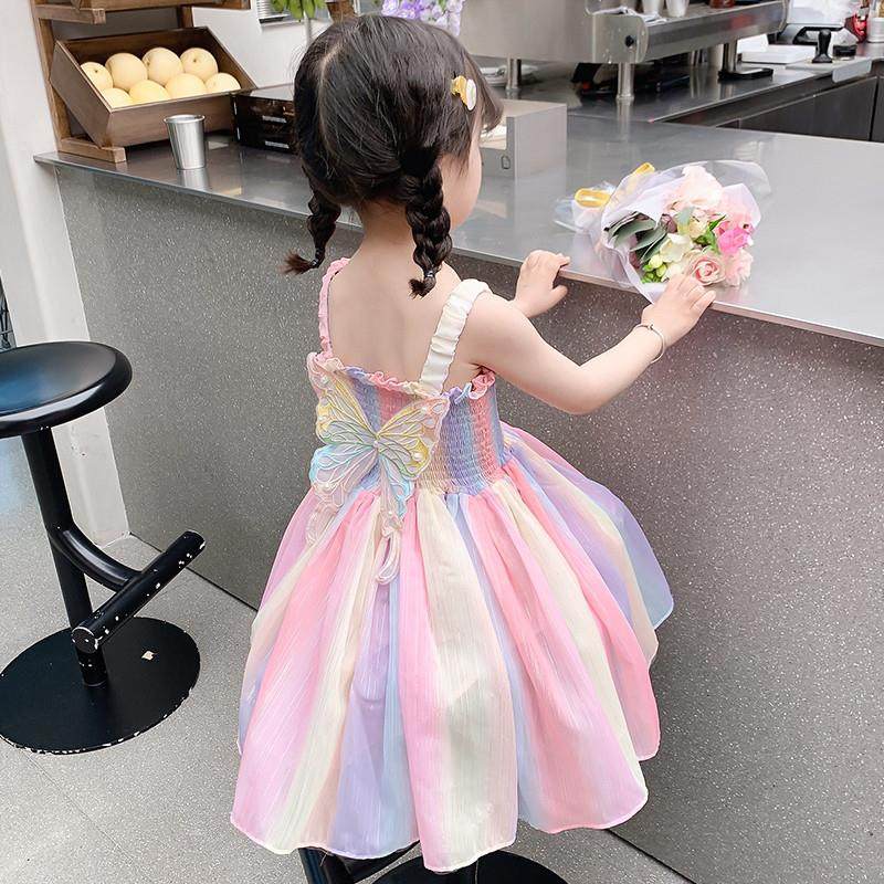 女童夏装彩色吊带裙女宝宝洋气时尚儿童装公主裙女孩无袖纱裙夏季