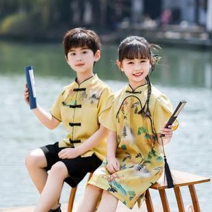 明清汉服女童裙子旗袍2024新款夏季男童唐装民国风幼儿园合唱班服