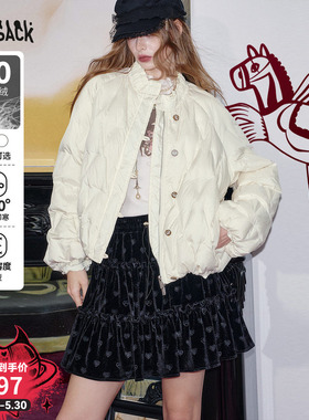 妖精的口袋白色菱格短款轻薄云朵羽绒服女2025年冬新款小个子外套