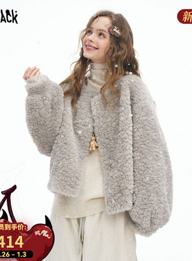 妖精的口袋毛绒绒短款外套女2025年冬季新款皮毛一体新年战袍上衣