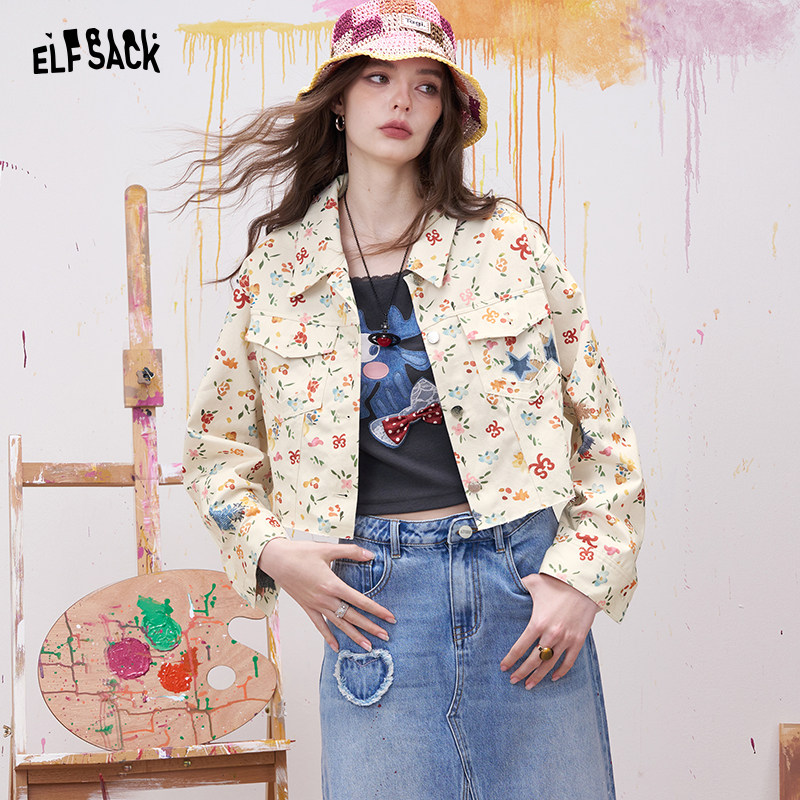 妖精的口袋碎花满印甜美外套女2026春夏新款小个子减龄短款上衣