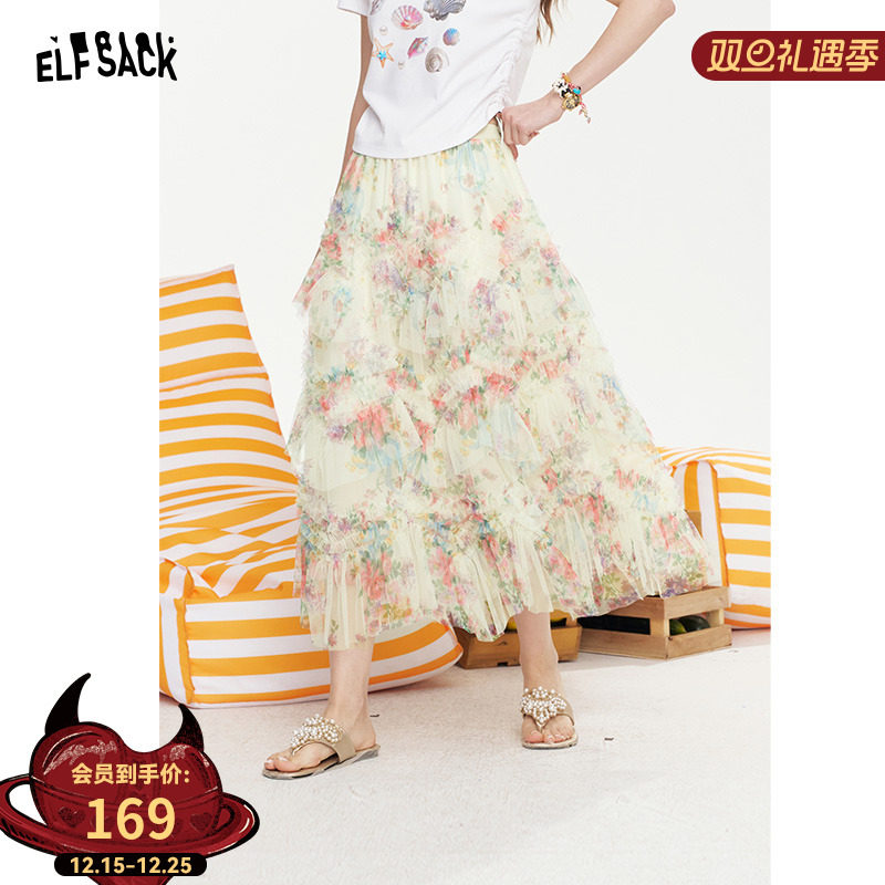 妖精的口袋高腰a字碎花半身裙女2025年夏季新款层次感甜美公主裙