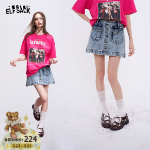 妖精 a字高腰百搭短裙 口袋复古街头牛仔半身裙女2026年春夏新款