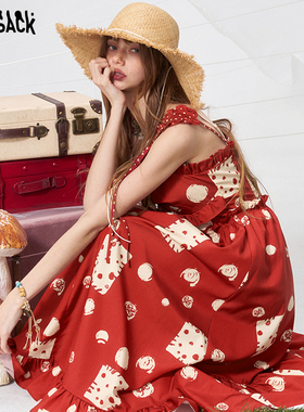妖精的口袋波点满印掐腰红色连衣裙女2026夏新款度假风海边吊带裙