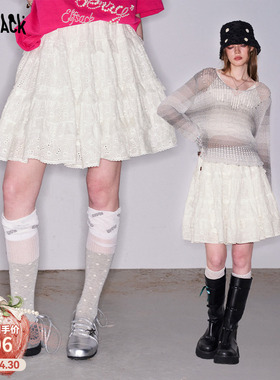 妖精的口袋白色镂空蕾丝半身裙女2026夏季新款甜美显瘦蛋糕裙短裙