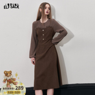 新款 收腰连衣裙女2026年冬季 高级感长裙子 口袋针织提花法式 妖精