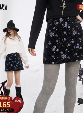 妖精的口袋紫色提花绒布半身裙女2025冬季新款复古老钱风a字短裙