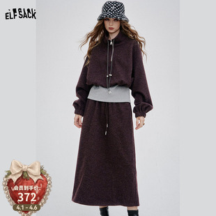 妖精 女2026年春秋新款 运动休闲时尚 口袋气质卫衣半身裙两件套装