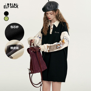 妖精的口袋非正式学院风连衣裙女2023秋季新款小个子拼接宽松裙子