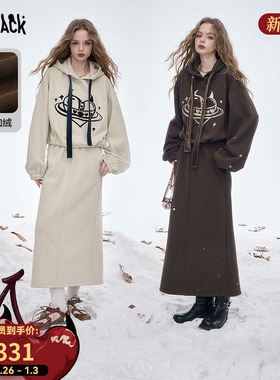 妖精的口袋原创印花卫衣半身裙两件套女2025冬季新款韩系一整套装