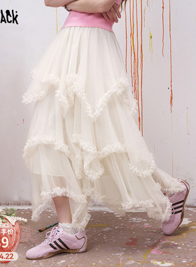 妖精的口袋重工多层白色网纱半身裙女2026年春夏新款甜美度假长裙